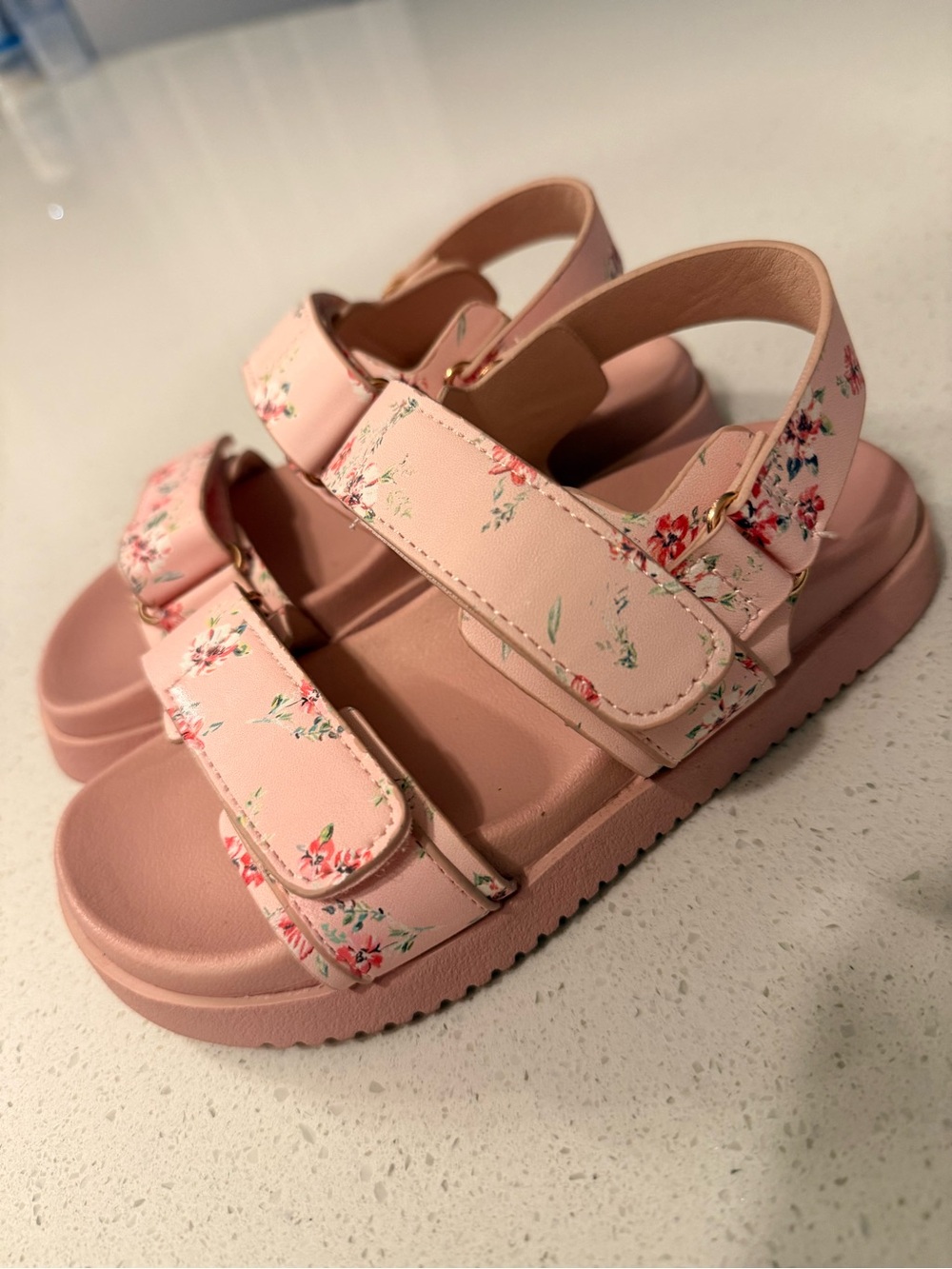 Kids Pink Floral Adjustable Strap Sandals